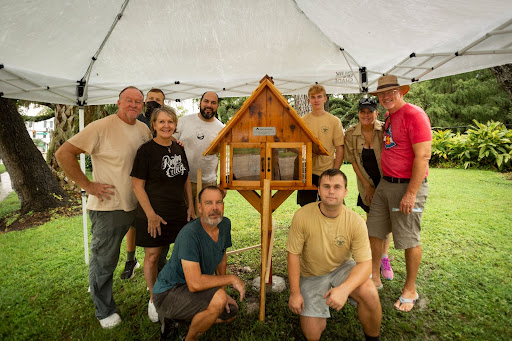 Brady (standing, right of Library) and his team installed the Little Free Library on Saturday, Aug. 27, 2022 for the community to enjoy.