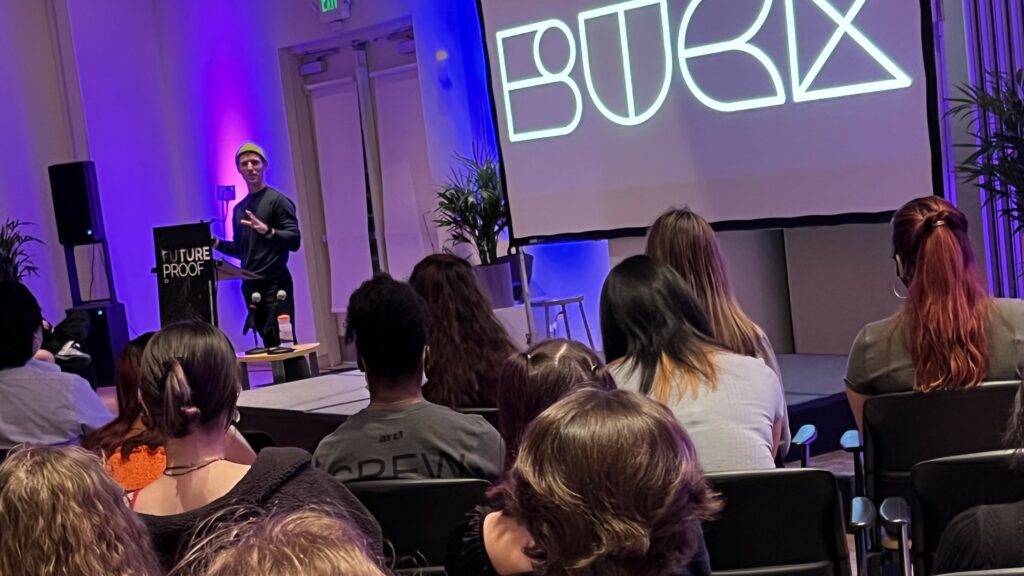 Joe Donaldson, the head of design at BUCK, gives a presentation on desks and styleframes at the FutureProof ’22 conference.