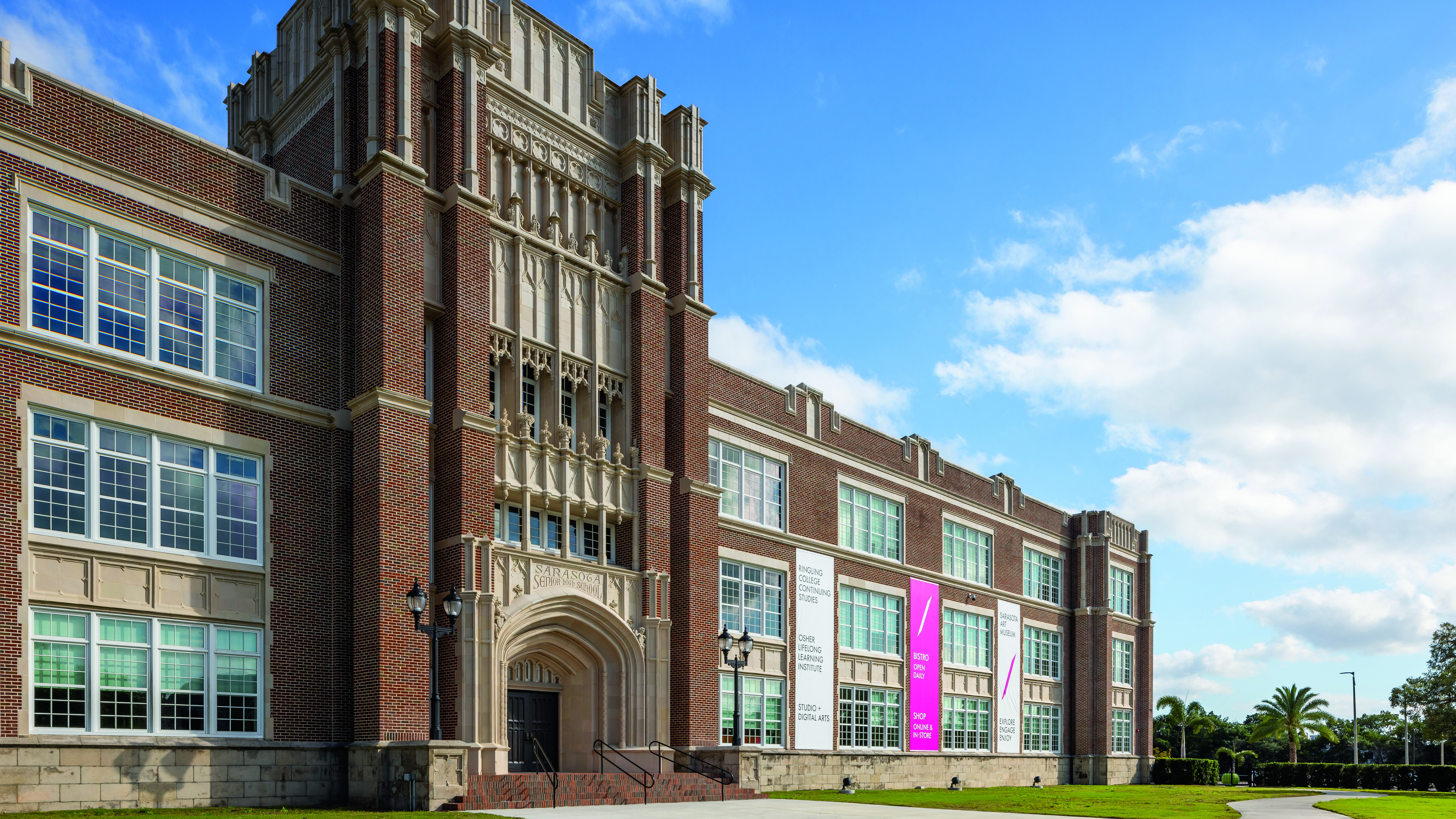 A brown brick building exterior.