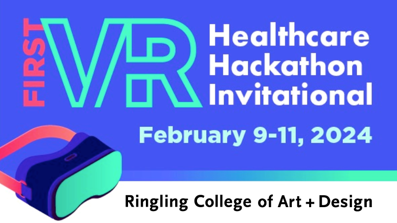 Blue and white logo for VR Healthcare Hackathon