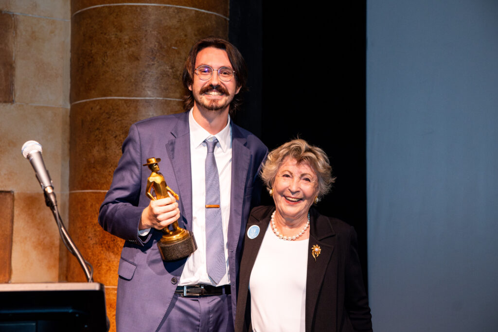 Ringling Film senior wins inaugural Carl Foreman Award pictured with Eve Williams-Jones.