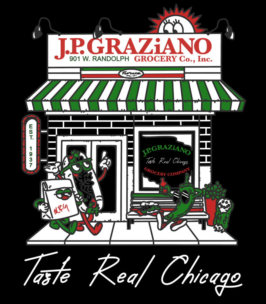 Designs for JP Graziano grocery store in Chicago.