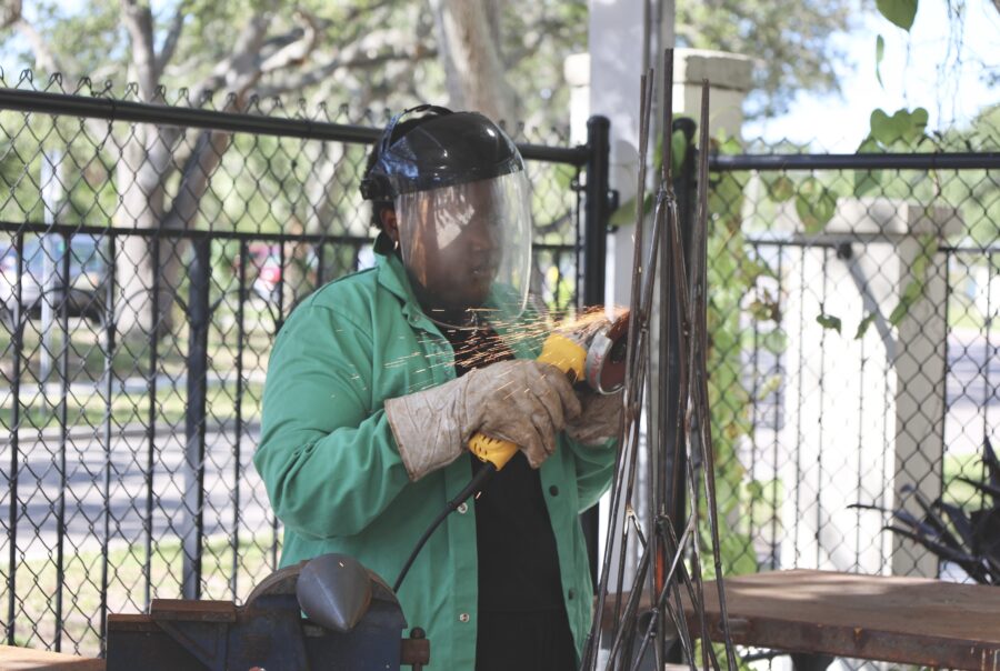 Hammond Studios metal fabrication patio.