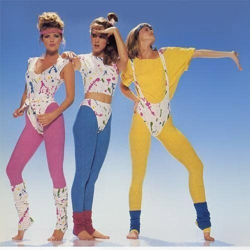 1980s models wearing colorful athletic-inspired fashion