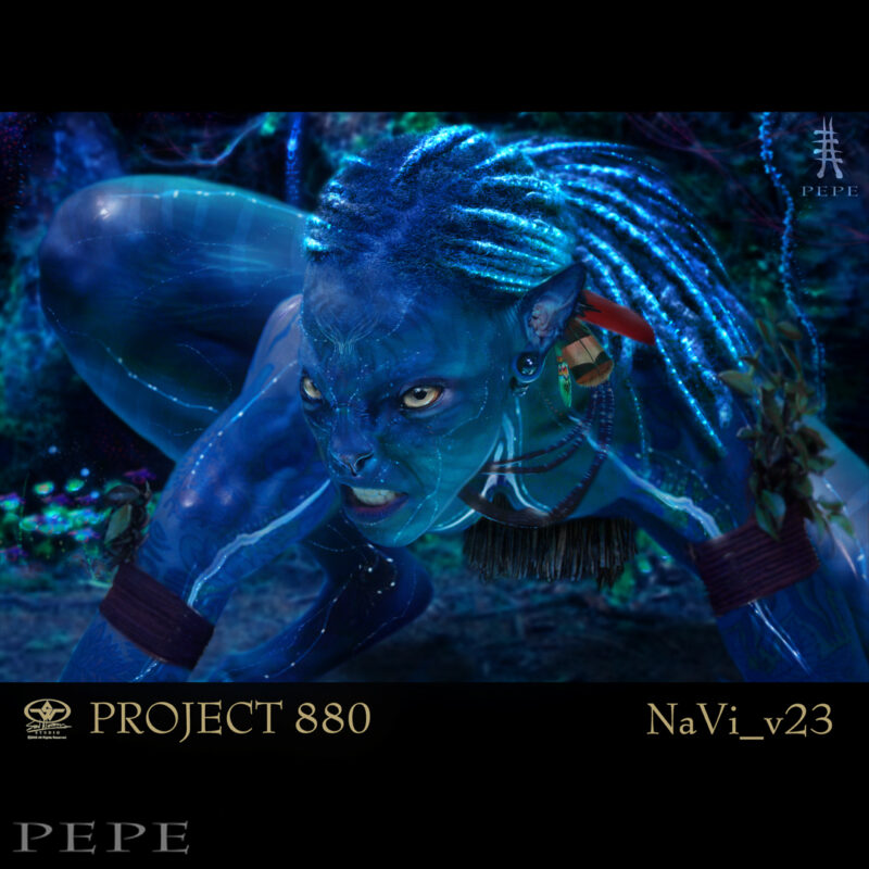 A blue character from the Avatar series crouching and snarling.