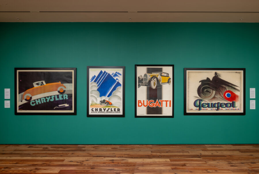 posters on green wall