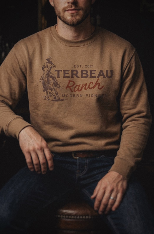 Model wearing Terbeau Ranch branded apparel