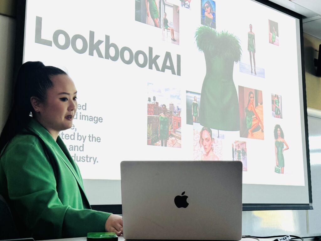 Woman in front of screen