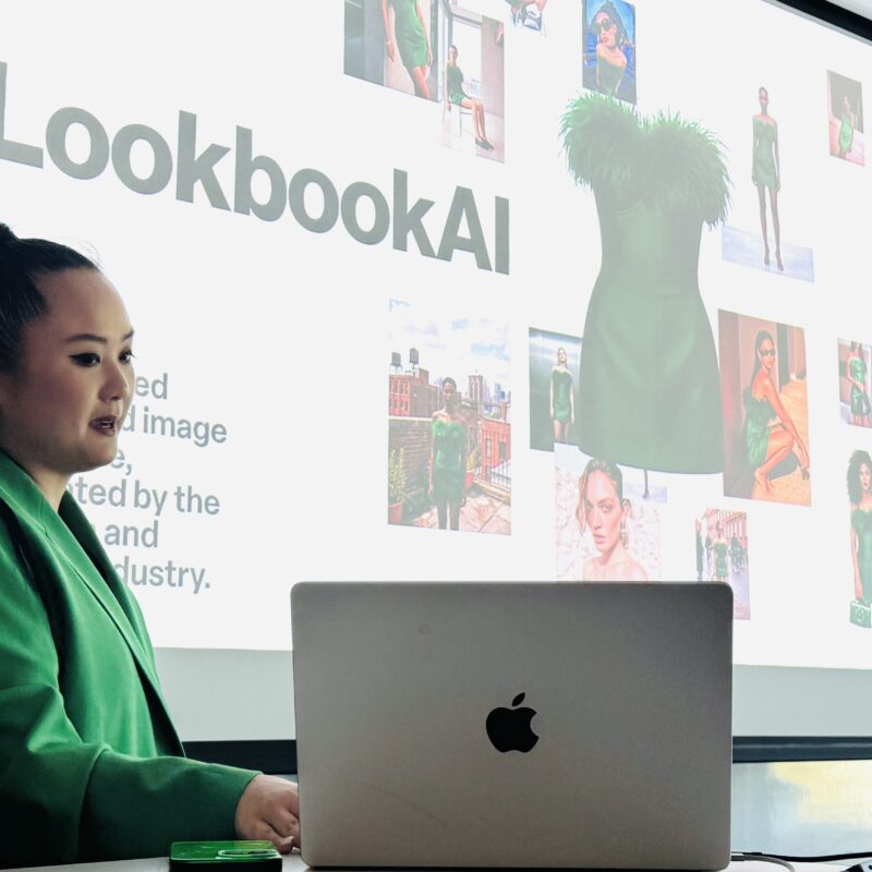 Woman in front of screen