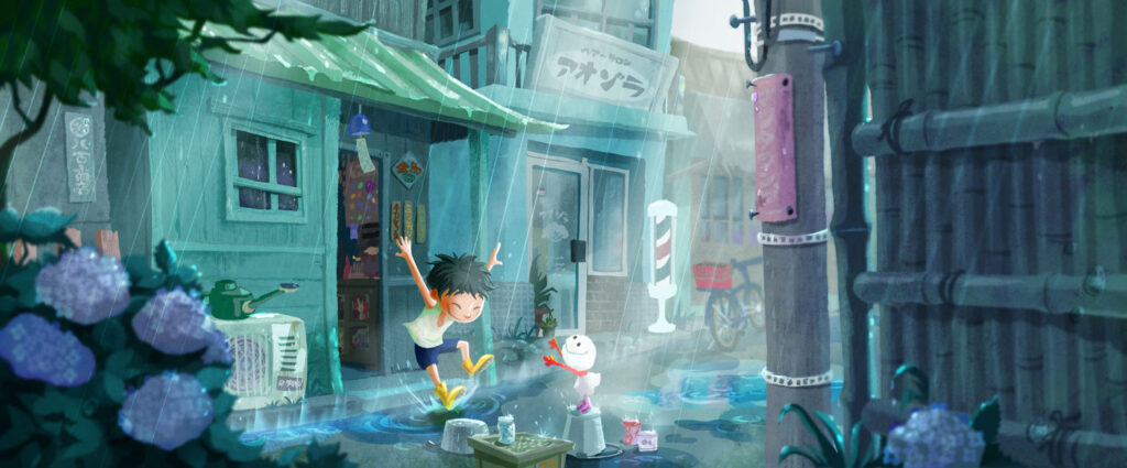 Marika Tamura ’21 Illustration of a boy jumping outdoors