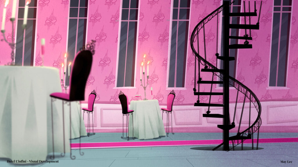 Hotel L’infini by May Lee ’24and Lindsay Browne ’24 Illustration of a restaurant