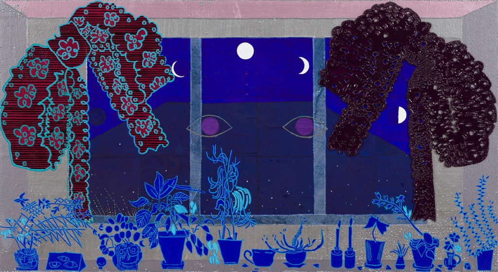 blue artwork with eyes