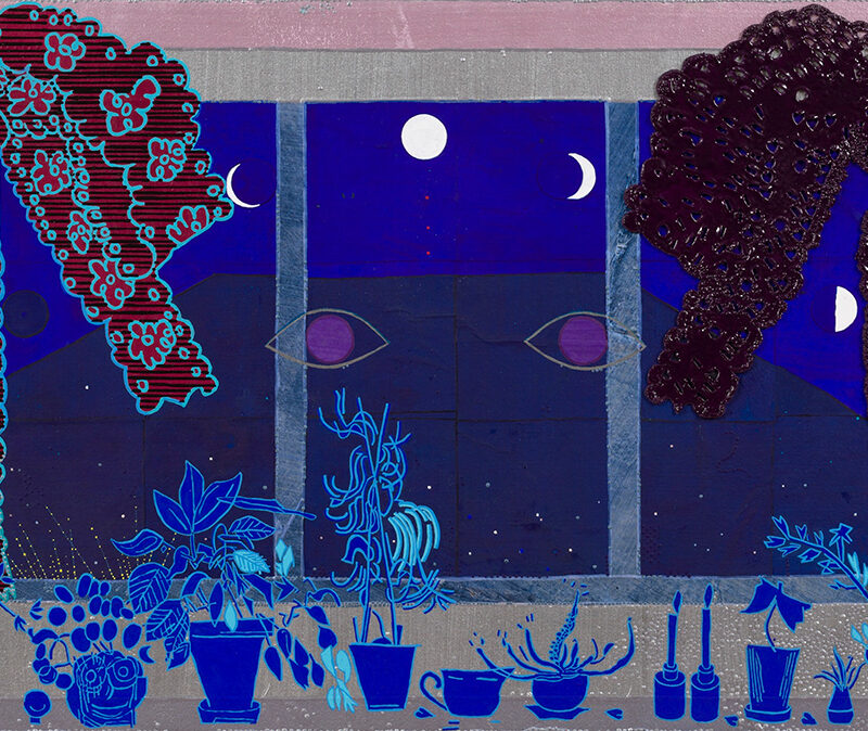 blue artwork with eyes